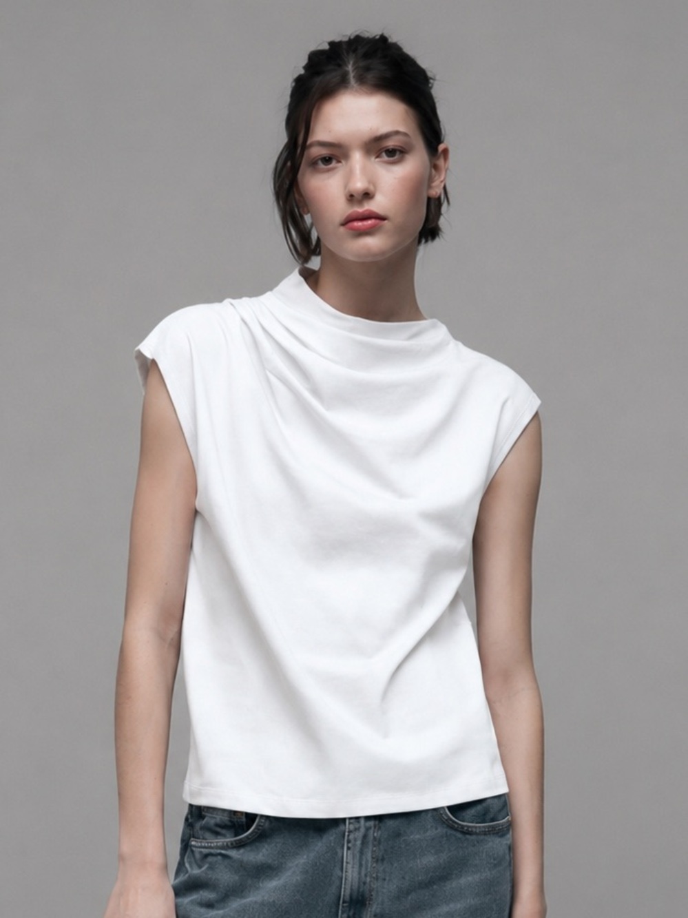 NWT Zara Sleeveless White Draped Neck Top